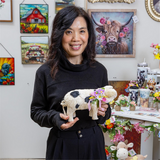 Petal  Plow Table Decor Natural Fiber Floral Pig 10.75"L