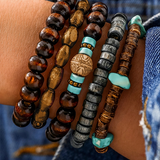 Boho Turquoise Wooden Beaded Multi Layer Bracelet