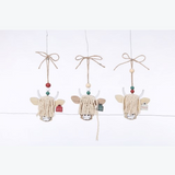 Wooden Merry Cow w/Yarn Ornament Asst.