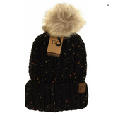 Fuzzy Lined Flecked Fur Pom Cc Beanie
