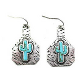 Western Cattle Tag Cactus Stone Earring