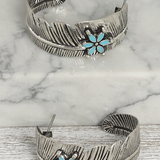 Western Floral Stone Feather Hoop Earrings