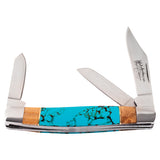 Justin Stockman Knife Turquoise Colored Stone Burlwood Handle